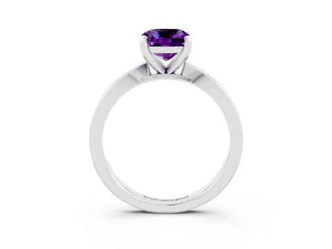 White gold Cushion Cut Amethyst Solitaire Engagement Ring with Classic Band and Four-Prong Setting_27