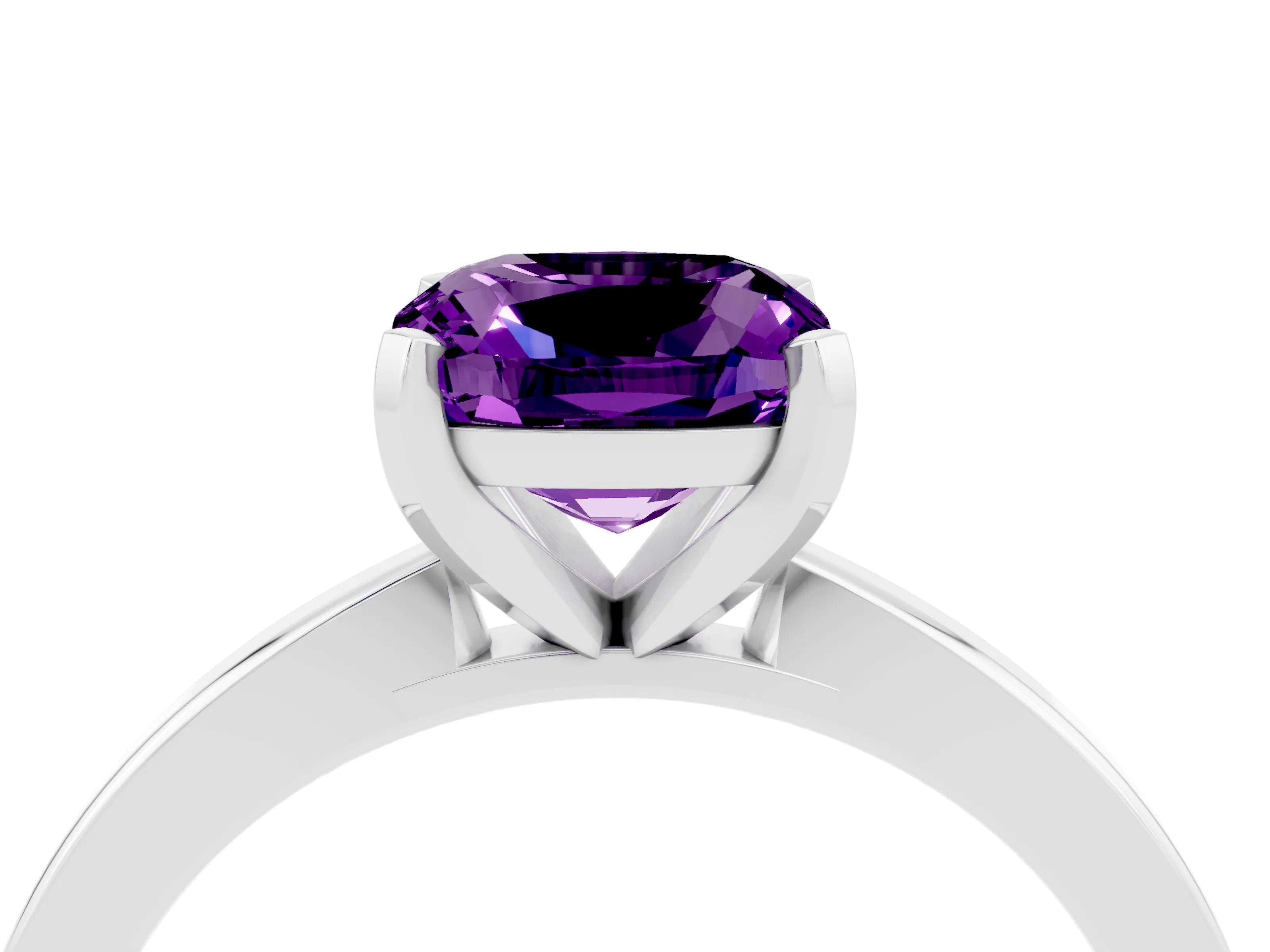 White gold Cushion Cut Amethyst Solitaire Engagement Ring with Classic Band and Four-Prong Setting_28