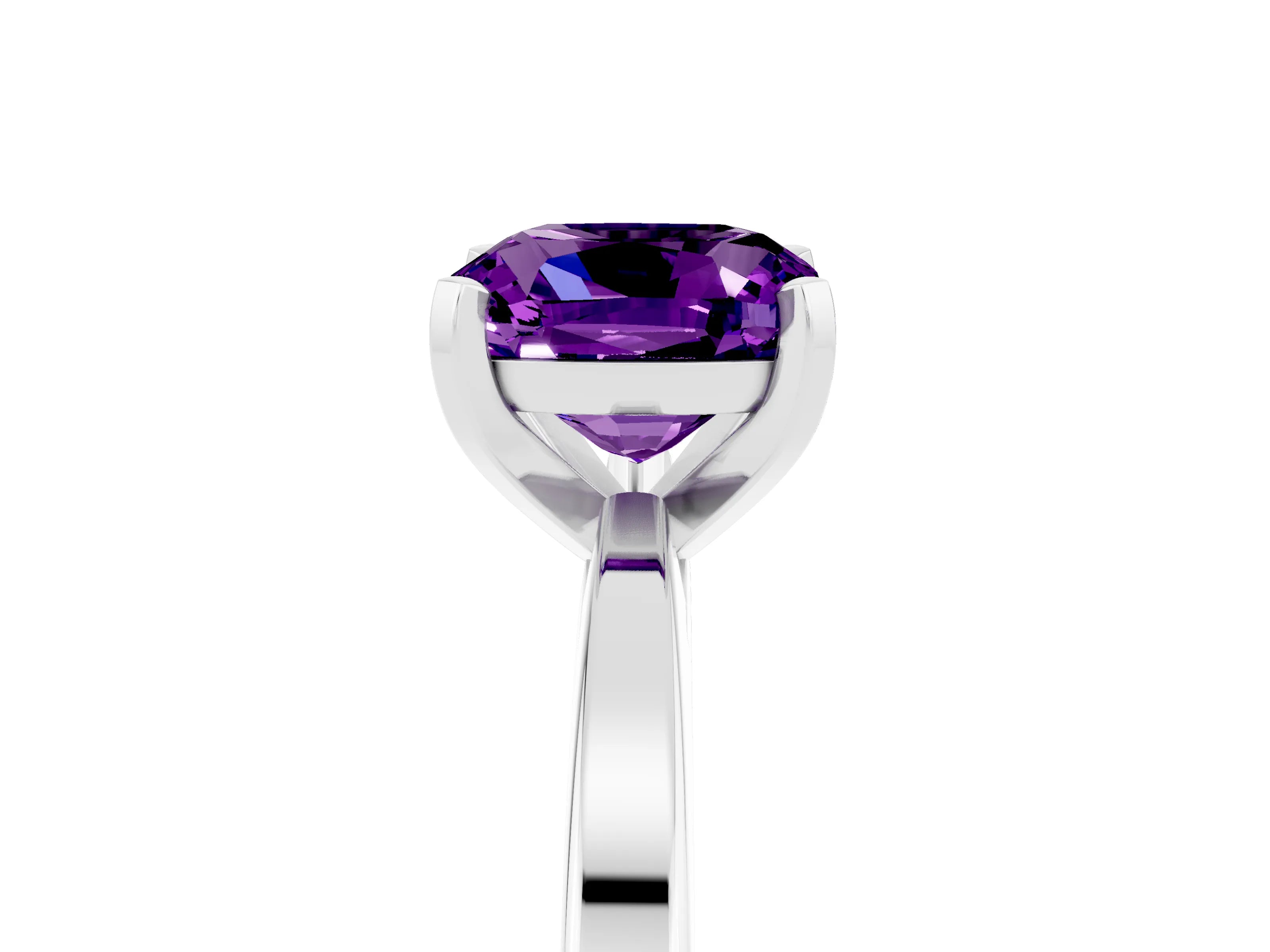 White gold Cushion Cut Amethyst Solitaire Engagement Ring with Classic Band and Four-Prong Setting_29