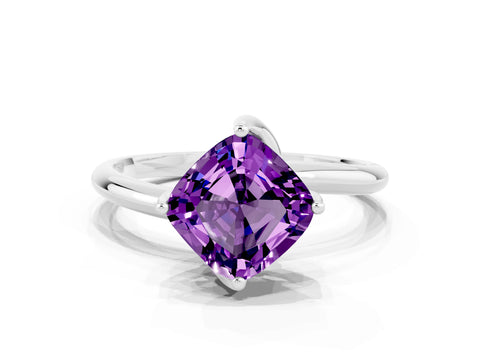 White gold Cushion Cut Amethyst Solitaire Engagement Ring with Four-Prong Setting and Classic Band_12