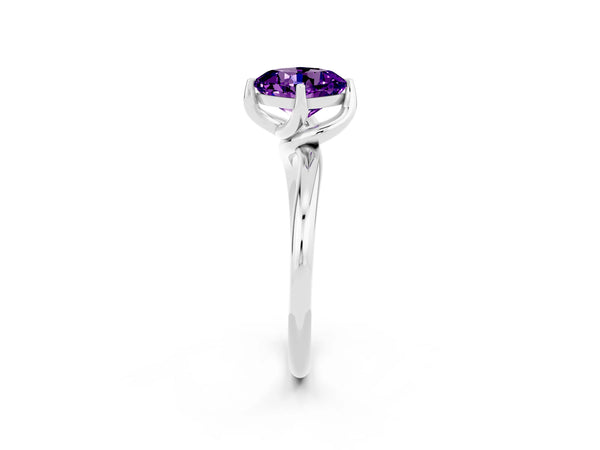 White gold Cushion Cut Amethyst Solitaire Engagement Ring with Four-Prong Setting and Classic Band