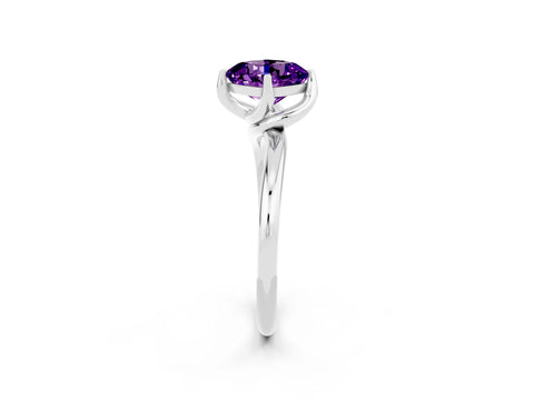 White gold Cushion Cut Amethyst Solitaire Engagement Ring with Four-Prong Setting and Classic Band_14