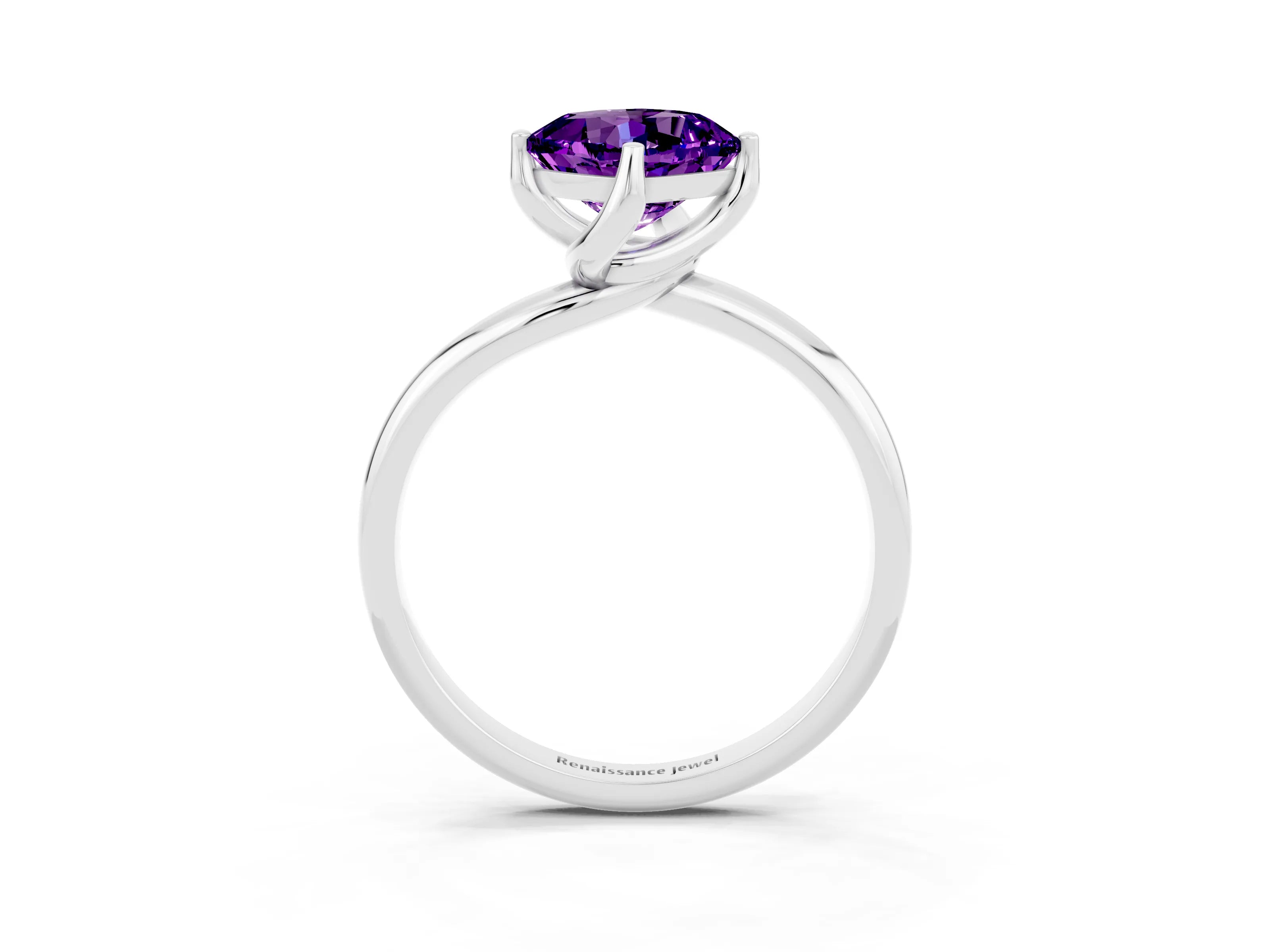 White gold Cushion Cut Amethyst Solitaire Engagement Ring with Four-Prong Setting and Classic Band_15
