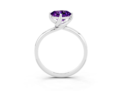 White gold Cushion Cut Amethyst Solitaire Engagement Ring with Four-Prong Setting and Classic Band_15