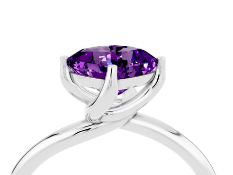White gold Cushion Cut Amethyst Solitaire Engagement Ring with Four-Prong Setting and Classic Band_16