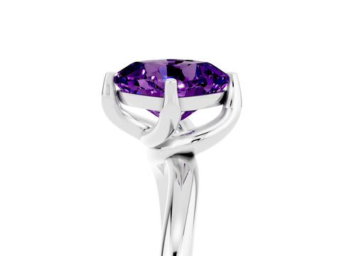 White gold Cushion Cut Amethyst Solitaire Engagement Ring with Four-Prong Setting and Classic Band_17