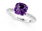 White gold Cushion Cut Amethyst Solitaire Engagement Ring with Pavé Band and Four-Prong Setting_1