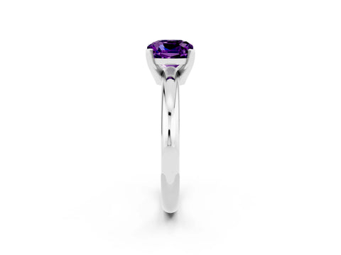 White gold Cushion Cut Amethyst Solitaire Engagement Ring with Round Band and Four-Prong Setting_2