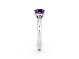 White gold Cushion Cut Amethyst Solitaire Engagement Ring with Round Band and Four-Prong Setting_2