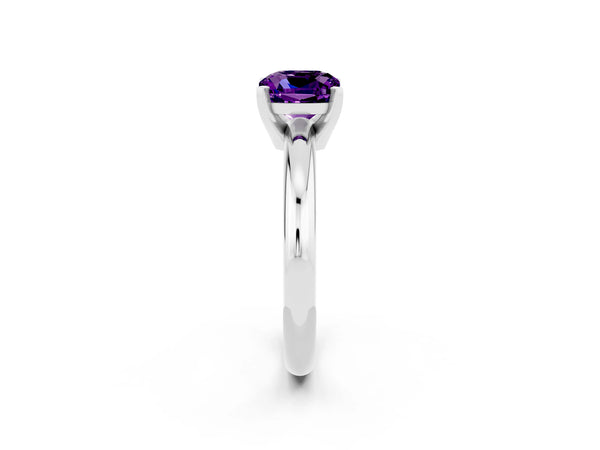 White gold Cushion Cut Amethyst Solitaire Engagement Ring with Round Band and Four-Prong Setting