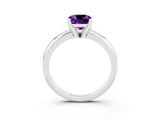 White gold Cushion Cut Amethyst Solitaire Engagement Ring with Round Band and Four-Prong Setting_3