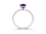 White gold Cushion Cut Amethyst Solitaire Pavé Band with Four-Prong Setting_3