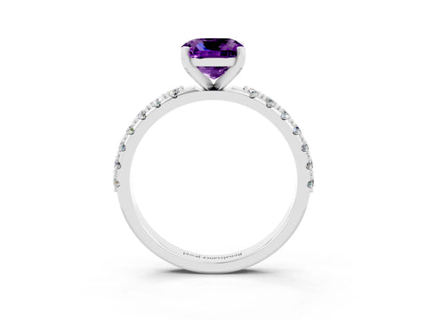 White gold Cushion Cut Amethyst Solitaire Pavé Band with Four-Prong Setting_3