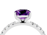 White gold Cushion Cut Amethyst Solitaire Pavé Band with Four-Prong Setting_4