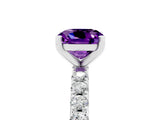 White gold Cushion Cut Amethyst Solitaire Pavé Band with Four-Prong Setting_5