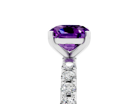 White gold Cushion Cut Amethyst Solitaire Pavé Band with Four-Prong Setting_5