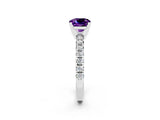 White gold Cushion Cut Amethyst Solitaire Pavé Engagement Ring with Round Band and Prong Setting_100