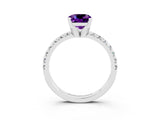 White gold Cushion Cut Amethyst Solitaire Pavé Engagement Ring with Round Band and Prong Setting_101
