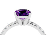 White gold Cushion Cut Amethyst Solitaire Pavé Engagement Ring with Round Band and Prong Setting_102