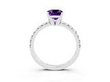 White gold Cushion Cut Amethyst Solitaire Pavé Engagement Ring with Round Band and Prong Setting_113