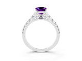 White gold Cushion Cut Amethyst Solitaire Ring with Cathedral Setting and Pavé Band_3