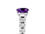 White gold Cushion Cut Amethyst Solitaire Ring with Cathedral Setting and Pavé Band_5