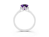 White gold Cushion Cut Amethyst Solitaire Ring with Flower Prong Setting and Classic Band_15