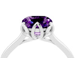 White gold Cushion Cut Amethyst Solitaire Ring with Flower Prong Setting and Classic Band_40