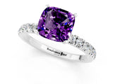 White gold Cushion Cut Amethyst Solitaire Ring with Pavé Accents and Four-Prong Setting_1