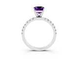 White gold Cushion Cut Amethyst Solitaire Ring with Pavé Accents and Four-Prong Setting_3