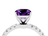 White gold Cushion Cut Amethyst Solitaire Ring with Pavé Accents and Four-Prong Setting_4