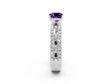 White gold Cushion Cut Amethyst Solitaire Ring with Pavé and Channel Set Band_2