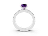 White gold Cushion Cut Amethyst Solitaire Ring with Pavé and Channel Set Band_3