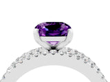 White gold Cushion Cut Amethyst Solitaire Ring with Pavé and Channel Set Band_4