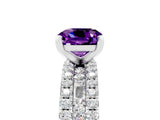 White gold Cushion Cut Amethyst Solitaire Ring with Pavé and Channel Set Band_5