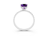 White gold Cushion Cut Amethyst Solitaire Ring with Pave Band and Four Prong Setting_27