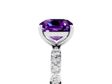 White gold Cushion Cut Amethyst Solitaire Ring with Pave Band and Four Prong Setting_29