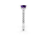 White gold Cushion Cut Amethyst Solitaire Ring with Round  Pavé Band and Four-Prong Setting_62