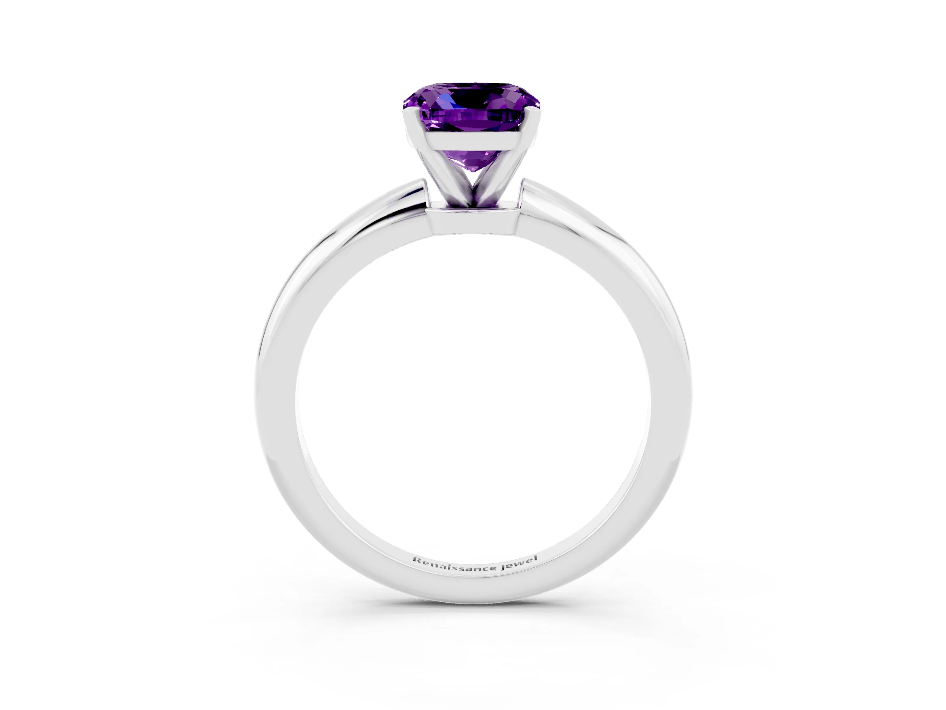 White gold Cushion Cut Amethyst Solitaire Ring with Six-Prong Setting and Classic Band_15