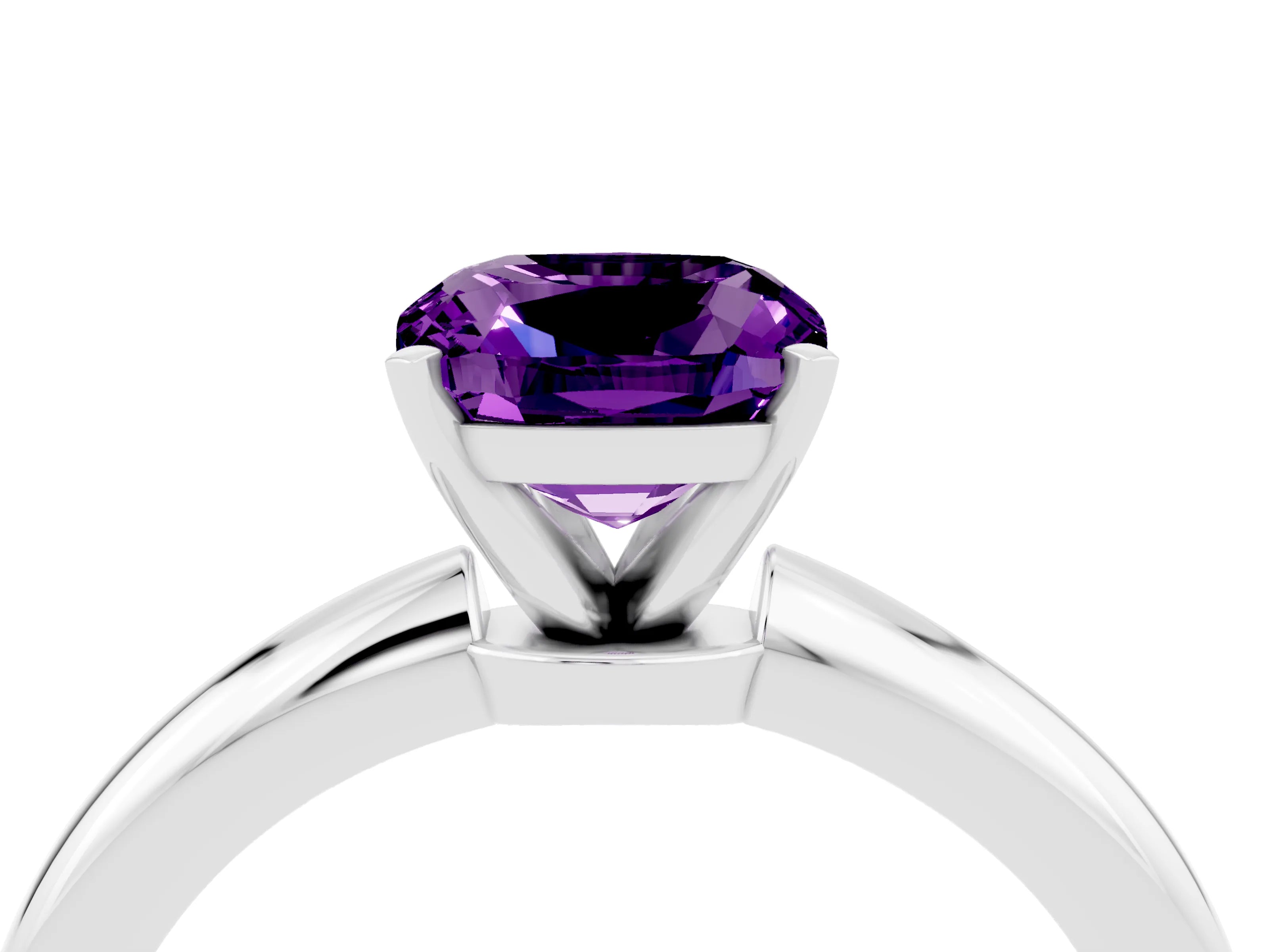 White gold Cushion Cut Amethyst Solitaire Ring with Six-Prong Setting and Classic Band_16