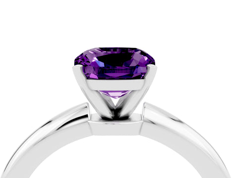 White gold Cushion Cut Amethyst Solitaire Ring with Six-Prong Setting and Classic Band_16