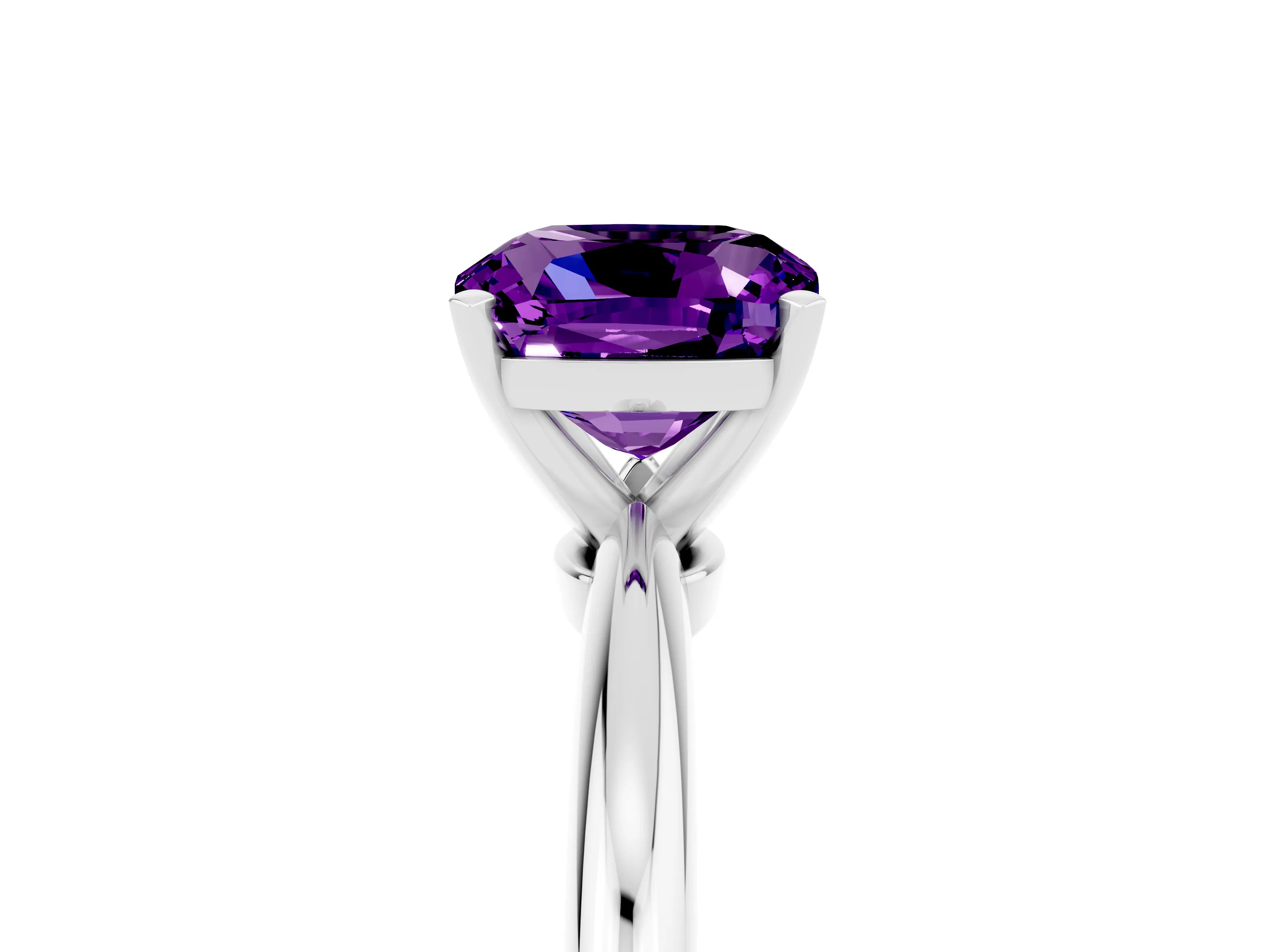 White gold Cushion Cut Amethyst Solitaire Ring with Six-Prong Setting and Classic Band_17