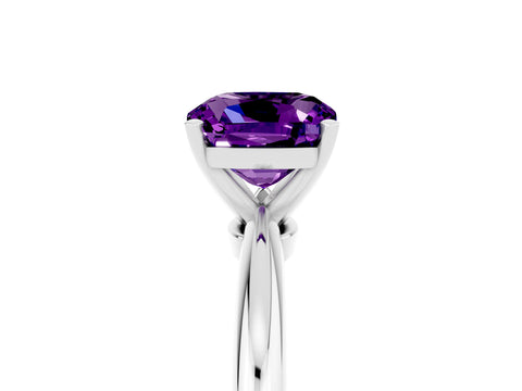 White gold Cushion Cut Amethyst Solitaire Ring with Six-Prong Setting and Classic Band_29