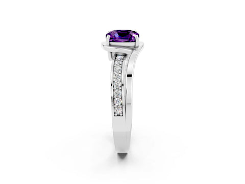 White gold Cushion Cut Amethyst Solitaire Ring with Split Shank and Prong Setting_2