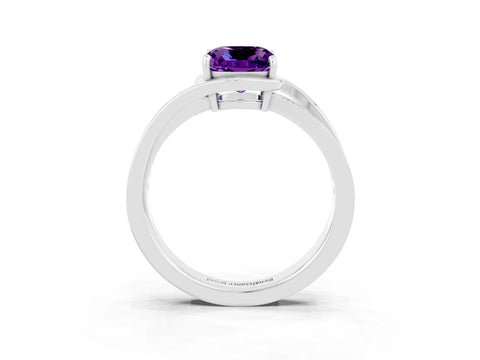 White gold Cushion Cut Amethyst Solitaire Ring with Split Shank and Prong Setting_3