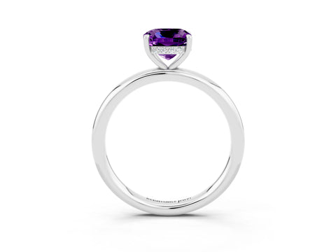 White gold Cushion Cut Amethyst Solitaire Ring with Thin Band and Four-Prong Setting_3