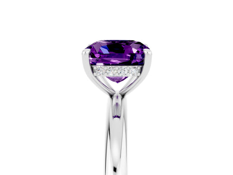 White gold Cushion Cut Amethyst Solitaire Ring with Thin Band and Four-Prong Setting_5
