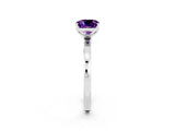 White gold Cushion Cut Amethyst Solitaire Ring with Thin Band and Prong Setting_14