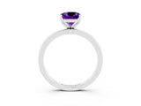 White gold Cushion Cut Amethyst Solitaire Ring with Thin Band and Prong Setting_15