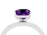 White gold Cushion Cut Amethyst Solitaire Ring with Thin Band and Prong Setting_16